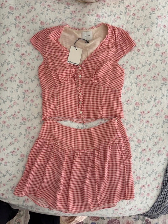 Reformation Other - Reformation Pink Dorothea Two-Piece Button Front Top and Skirt